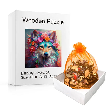 Puzzle 2D - Le Loup Coloré | MindWood Wonders
