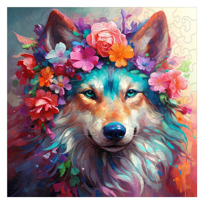 Puzzle 2D - Le Loup Coloré | MindWood Wonders