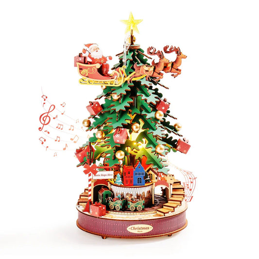 Puzzle 3D – Le Sapin Musical du Père Noël Enchanté | MindWood Wonders