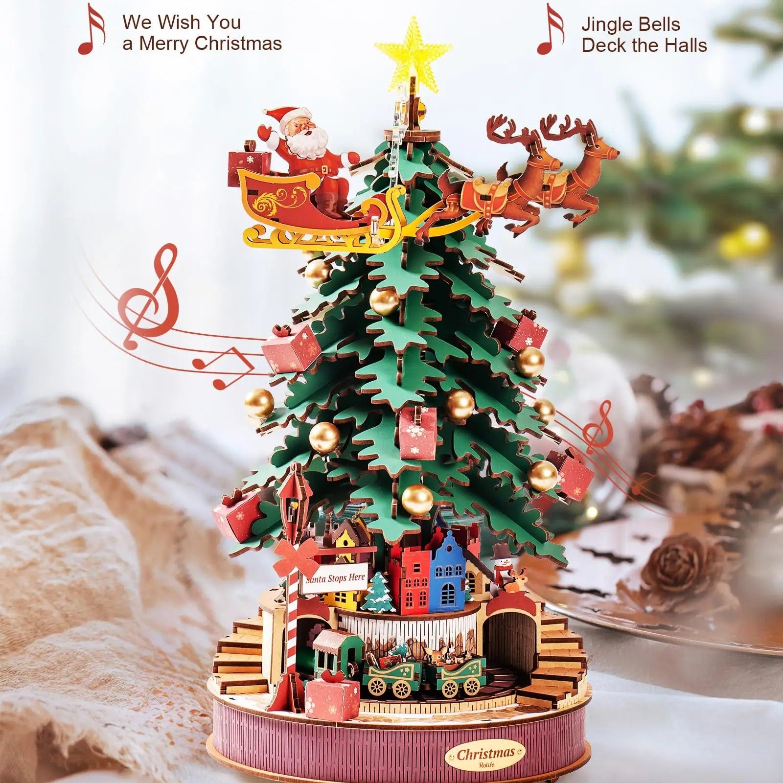 Puzzle 3D – Le Sapin Musical du Père Noël Enchanté | MindWood Wonders