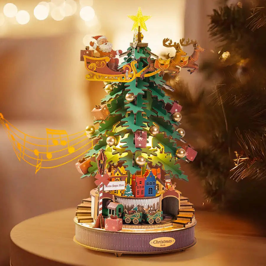 Puzzle 3D – Le Sapin Musical du Père Noël Enchanté | MindWood Wonders