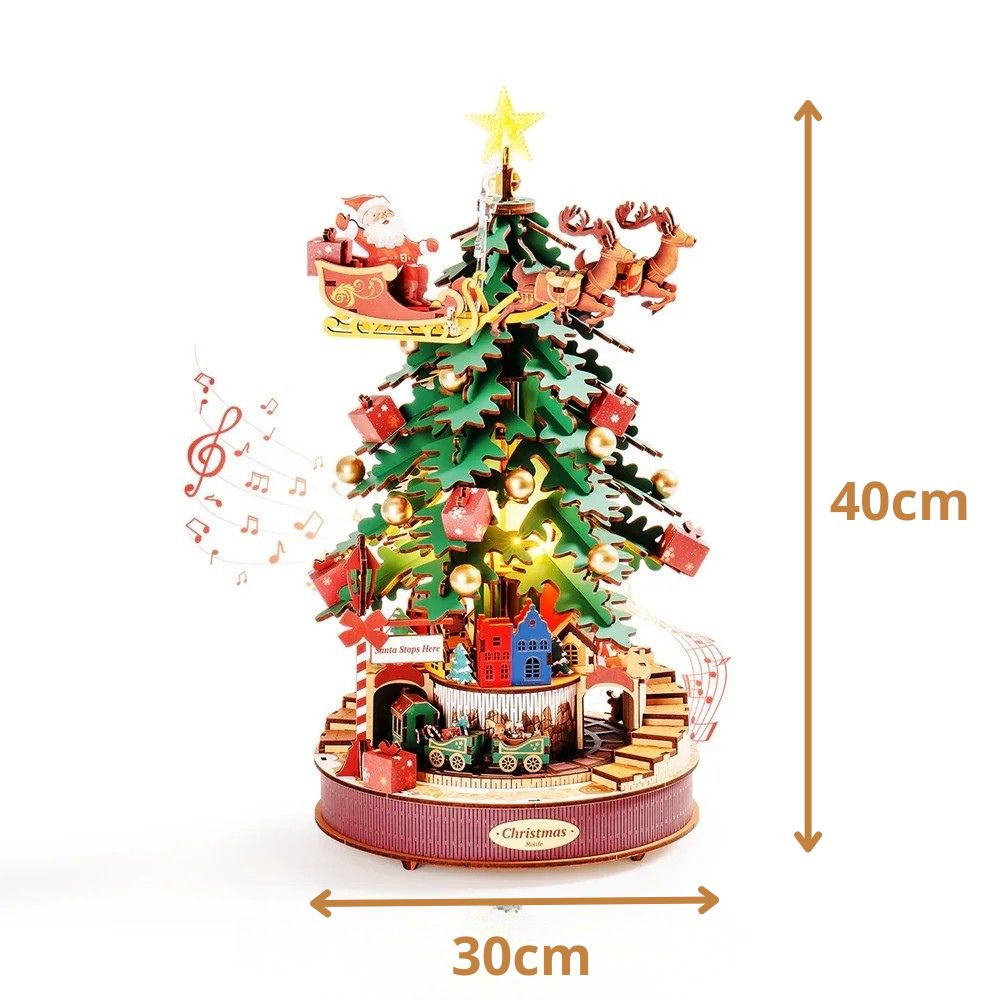 Puzzle 3D – Le Sapin Musical du Père Noël Enchanté | MindWood Wonders