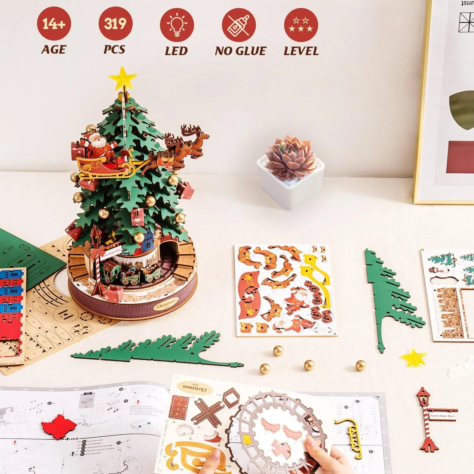 Puzzle 3D – Le Sapin Musical du Père Noël Enchanté | MindWood Wonders